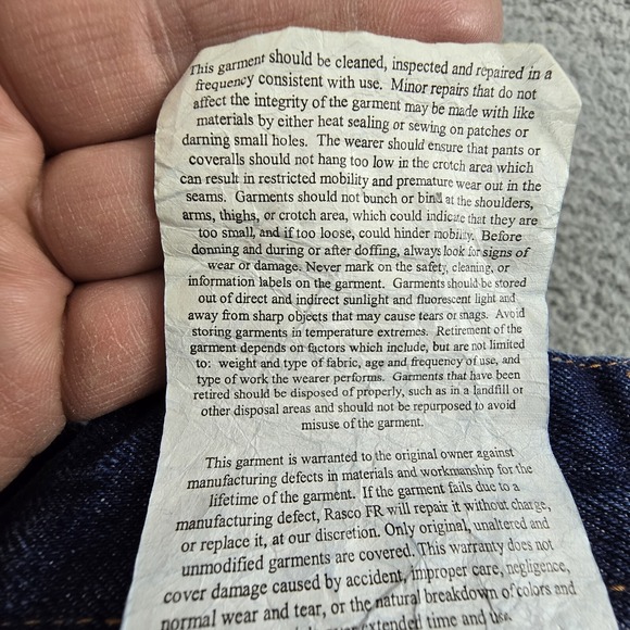 Rasco Mens 38X34 FR Flame Resistant Work Blue Jeans Dark‎ Wash - Picture 9 of 16